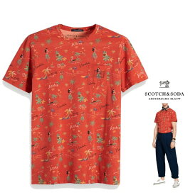 SCOTCH＆SODA【 スコッチ&ソーダ 】149059 Maui Print T-Shirtマウイプリント　アート・クルーネック・Tシャツcolor:【 ORANGE 】オレンジ