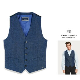 SCOTCH＆SODA【 スコッチ&ソーダ 】154928 Wool Blend Waistcoat　Vestボタン リネンベスト 新作 麻 ジレCOLOR：【 Navy 】ネイビー