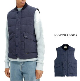 SCOTCH＆SODA【 スコッチ&ソーダ 】164890【 Quilted bodywarmer 】Vest Down Jacket中綿 キルティング・ノーカラー・ベストcolor：【Denim Blue Melange】デニム・ブルー