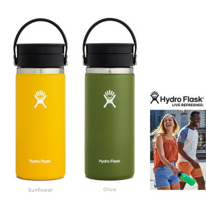 HYDRO FLASK ynCh tXNz16IX ChE}EXwCOFFEE 16 oz Flex SipxSPECEe:473ml{̐@ ×:74mm×201mm@d:336g18/8 XeXcolorFyOLIVEzI[ucolorFySunflowerzT