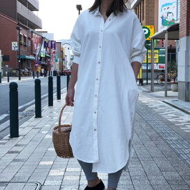 「商品大幅値下げ 在庫ある分だけ早い者勝ち」ロング丈 シャツワンピース ロングシャツ フロントボタン ベーシック コットン 綿