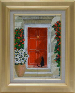 絵画 油絵F4 赤い扉とネコ 伊藤拓実画【当日出荷可能】【送料無料】【smtb-kd】