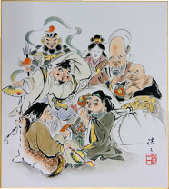 (受注生産品)七福神の水彩画☆大色紙☆額付 imgrc0081699146.jpg