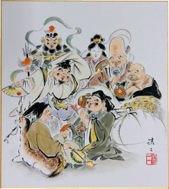 額　色紙　中国画［敦煌壁画 佛画］肉筆 送料込み！ 佛手如意】手绘新中式描金牡丹花工笔国画敦煌壁画吉祥装饰挂画
