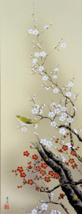 楽天市場】掛け軸 四季花鳥（四季揃）清水玄澄（尺五立) 各幅54.5cm×丈