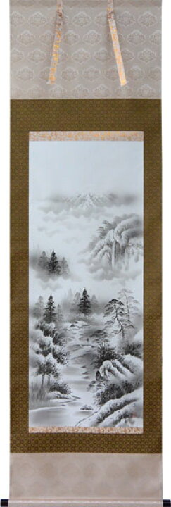 楽天市場】掛軸 水墨山水 松泉(掛け軸 尺五立)【当日出荷可能】【送料 