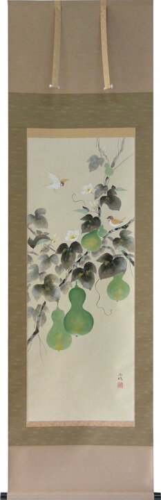 楽天市場】掛軸 六瓢福雀 溝口雨塘画(掛け軸 尺五立) 幅54.5cm×丈190cm 