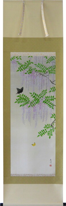 楽天市場】掛軸 藤に蝶 富岡蘇峰作(掛け軸 尺五立) 幅54.5cm×丈190cm  