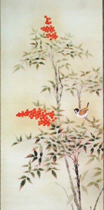 楽天市場】掛軸 南天 石田大寿作(掛け軸 尺五立) 幅54.5cm×丈189.5cm 