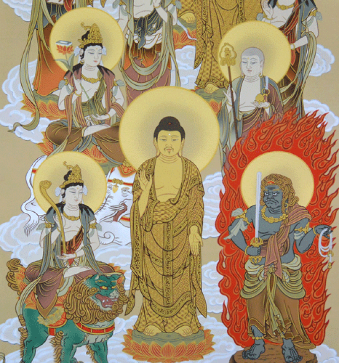 十三仏 松井翔雲画 尺八巾立 掛け軸