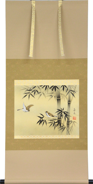 楽天市場】掛軸 竹に雀 金子華春画(掛け軸 F6小判横)幅51.5cm×丈115cm