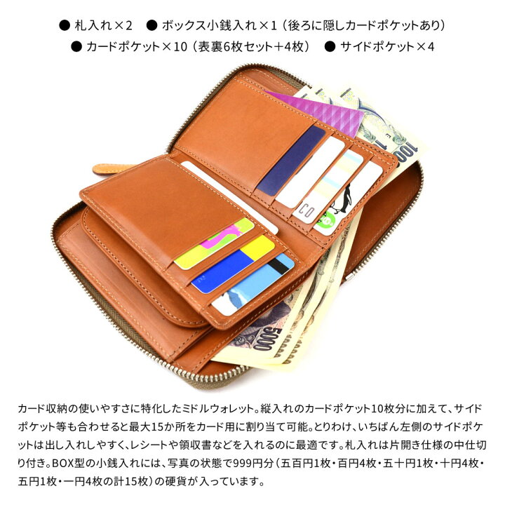 楽天市場】ミドルウォレット 二つ折り財布 ラウンドファスナー 