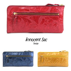 長財布 L字ファスナー 薄型 バラ 花柄 エナメル 型押しレザー innocent Sac イノセントサック 本革 牛革 日本の革 日本製 送料無料 母の日