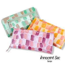 長財布 ラウンドファスナー ステンドグラス クロコ型押し ラメ キラキラ エナメルレザー 本革 レディース innocent Sac イノセントサック 送料無料