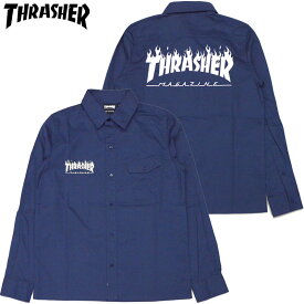 スラッシャー THRASHER FLAME LOGO WORK SHIRT(ブルー 青 BLUE)スラッシャーシャツ THRASHERシャツ スラッシャーワークシャツ THRASHERワークシャツ WORKSHIRT FLAME LOGO フレームロゴ