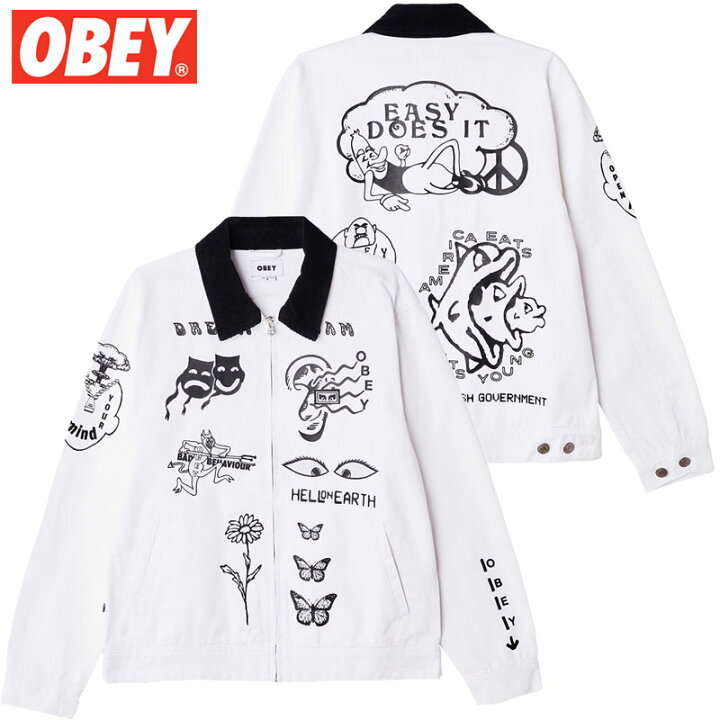 楽天市場】送料無料 オベイ OBEY DREAM TEAM DENIM JACKET ( ホワイト 