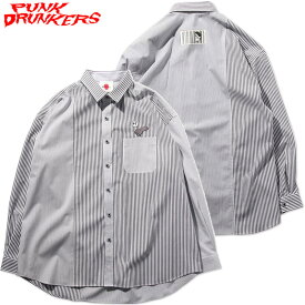 送料無料 パンクドランカーズ PUNK DRUNKERS バーコードストライプシャツ(ブラック 黒 BLACK)パンクドランカーズシャツ PUNK DRUNKERSシャツ ストライプ柄