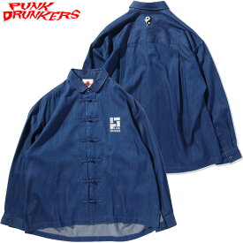 送料無料 パンクドランカーズ PUNK DRUNKERS Pカンフー長袖シャツ(ブルー 青 INDIGO)パンクドランカーズシャツ PUNK DRUNKERSシャツ カンフーシャツ