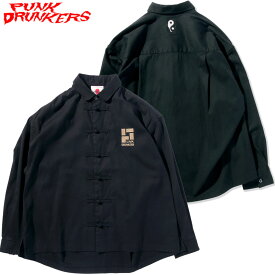 【Lサイズ ラスト1点】送料無料 パンクドランカーズ PUNK DRUNKERS Pカンフー長袖シャツ(ブラック 黒 BLACK)パンクドランカーズシャツ PUNK DRUNKERSシャツ カンフーシャツ