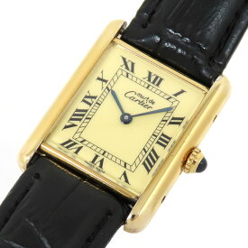 Cartier カルティエ マストタンクLM ヴェルメイユ W1005753 アイボリー文字盤 SV925 GP 社外レザーベルト クォーツ 腕時計 ボーイズ 送料無料 241001011593