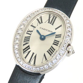 Cartier カルティエ ミニベニュワール WB520027 ダイヤベゼル シルバー文字盤 K18WG 750 ホワイトゴールド レザー電池式 レディース 腕時計 送料無料 241001010888
