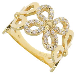 【最大10万円割引クーポン 数量限定 10/24 20時から】 デザイン オープン フラワー ダイヤ ピンキー リング K18YG 750 イエローゴールド ダイヤモンド 0.17ct 5号 指輪 アクセサリー レディース 送料