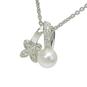 �y�ő�10���~�����N�[�|�� ���ʌ���z MIKIMOTO �~�L���g �f�U�C�� �p�[�� �t�����[ ���`�[�t �l�b�N���X K18WG 750 �z���C�g�S�[���h �p�[�� �^�� �_�C�������h 39.5cm ����� 4.7g �A�N�Z�T���[ ��