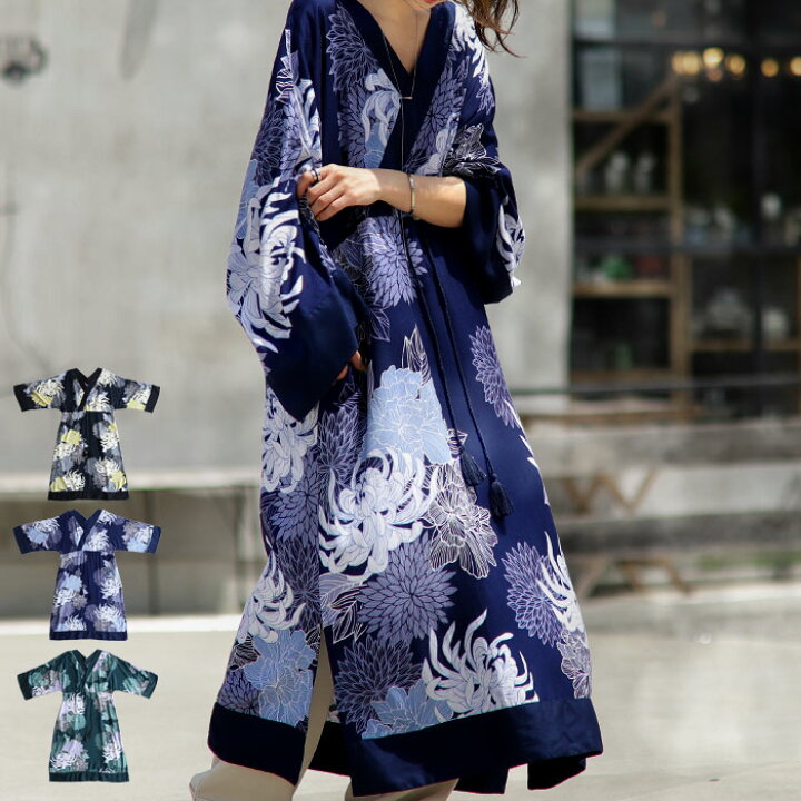 楽天市場 ワンピース トップス プルオーバー シャツ 花柄 和柄 柄 菊文様 着物 浴衣 和風 和装 和服 模様 ブラック ネイビー グリーン レーヨン ヴィンテージ カジュアル 和モダン モダン レトロ 大人 レディース 春夏 お出かけ おしゃれ プレゼント Aminacollection