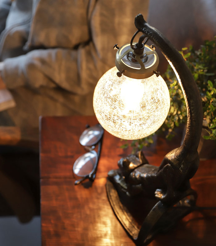 楽天市場】テーブルランプ 卓上ランプ 猫 クラックガラス 照明セット 