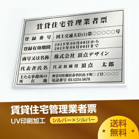 OSAMU 標識・案内板 賃貸住宅管理業者登録票【シルバーxシルバー】 W50cm×H35cm 選べる4書体 4枠 UV印刷 額縁 シルバーステンレス仕樣 撥水加工 錆びない 看板 法定サイズクリア 宅地 建物 取引業者 金看板 宅建 標識 事務所用