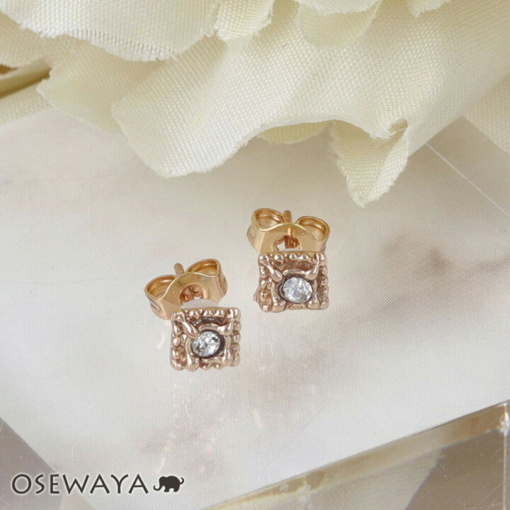楽天市場】【送料無料】ピアス pinkgold ser K18post スクエア 