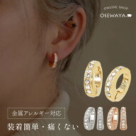 【送料無料】イヤリング 金属アレルギー対応 ニッケルフリー ラインストーン メタル フープイヤリング | …
