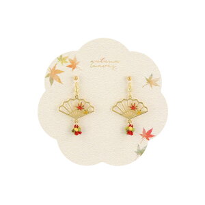 ピアス 和風 紅葉 もみじ 扇子 ビーズ メタル チタンポスト ドロップピアス | OSEWAYA アクセサリー レディース 女性 大人 プレゼント ギフト 結婚式 誕生日 おしゃれ オシャレ かわいい 可愛い