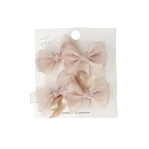 ヘアクリップ シアー レイヤード ダブル ミニ リボン パール 2個セット クリップ | OSEWAYA ヘアアクセサリー ヘアアクセ レディース 女性 大人 プレゼント ギフト 結婚式 カジュアル おしゃれ