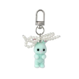 バッグチャーム ウサギ リボン パール フロッキー キーホルダー | OSEWAYA アクセサリー レディース 女性 大人 プレゼント ギフト 結婚式 誕生日 おしゃれ オシャレ かわいい 可愛い