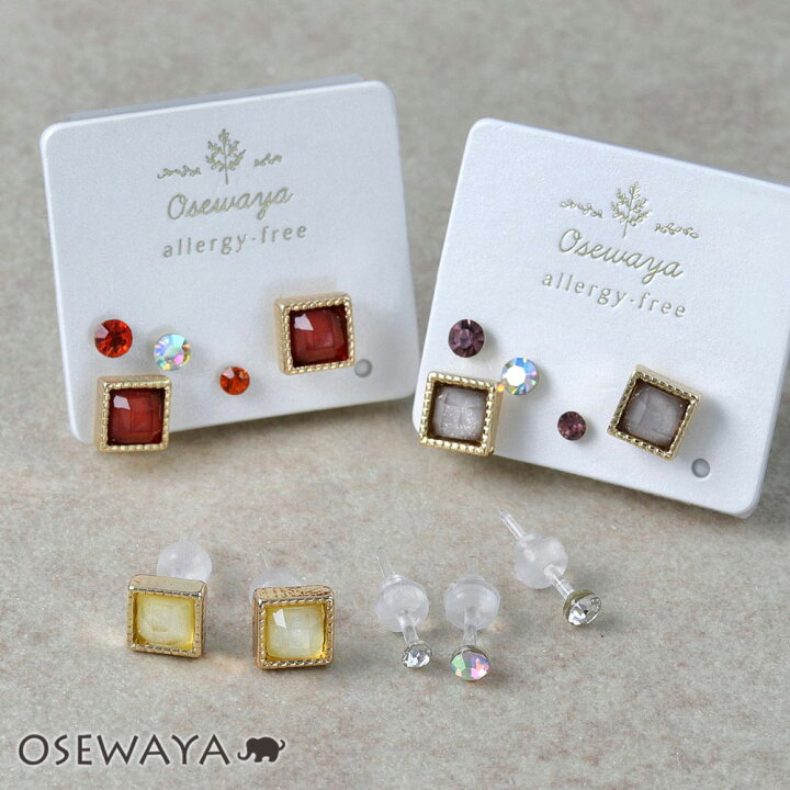楽天市場】樹脂ピアス カラー ストーン メタル スクエア 5個セット 