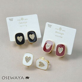 【楽天スーパーSALE 半額】イヤリング ニッケルフリー ハート ストーン スクエア ネジバネ式イヤリング | OSEWAYA アクセサリー レディース 金属アレルギー 女性 大人 プレゼント 誕生日