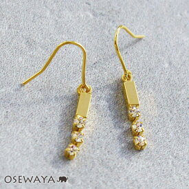 ピアス メタル プレート ラインストーン フックピアス | OSEWAYA アクセサリー レディース 女性 大人 プレゼント オシャレ かわいい