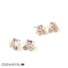 ピアス ニッケルフリー フラワー ストーン 合成キャッツアイ パール ポストピアス | OSEWAYA アクセサリー レディース 女性 大人 プレゼント ギフト 結婚式 誕生日