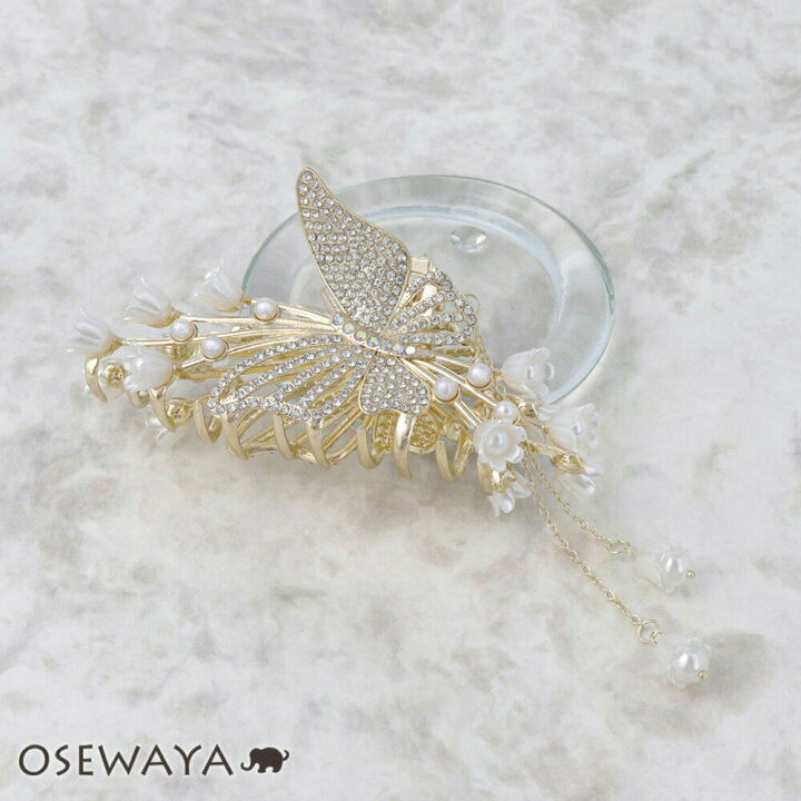 楽天市場】ヘアクリップ 蝶 バタフライ フラワー ストーン パール 