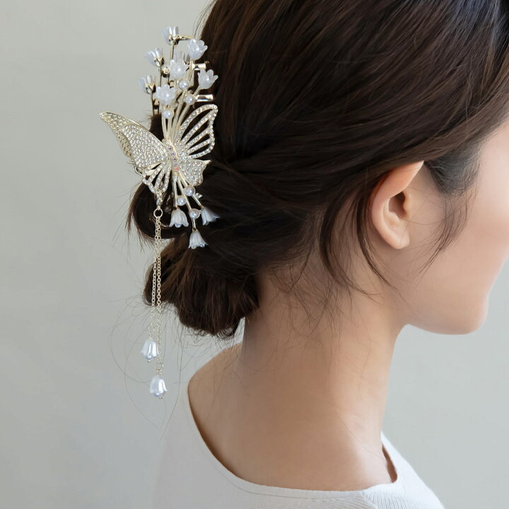 楽天市場】ヘアクリップ 蝶 バタフライ フラワー ストーン パール 