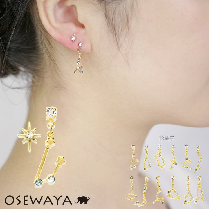 楽天市場 ピアス ニッケルフリー 12星座 スター ストーン ポストピアス アクセサリー レディース 女性 大人 プレゼント ギフト 結婚式 誕生日 おしゃれ オシャレ 可愛い シンプル 金属アレルギー Osewaya