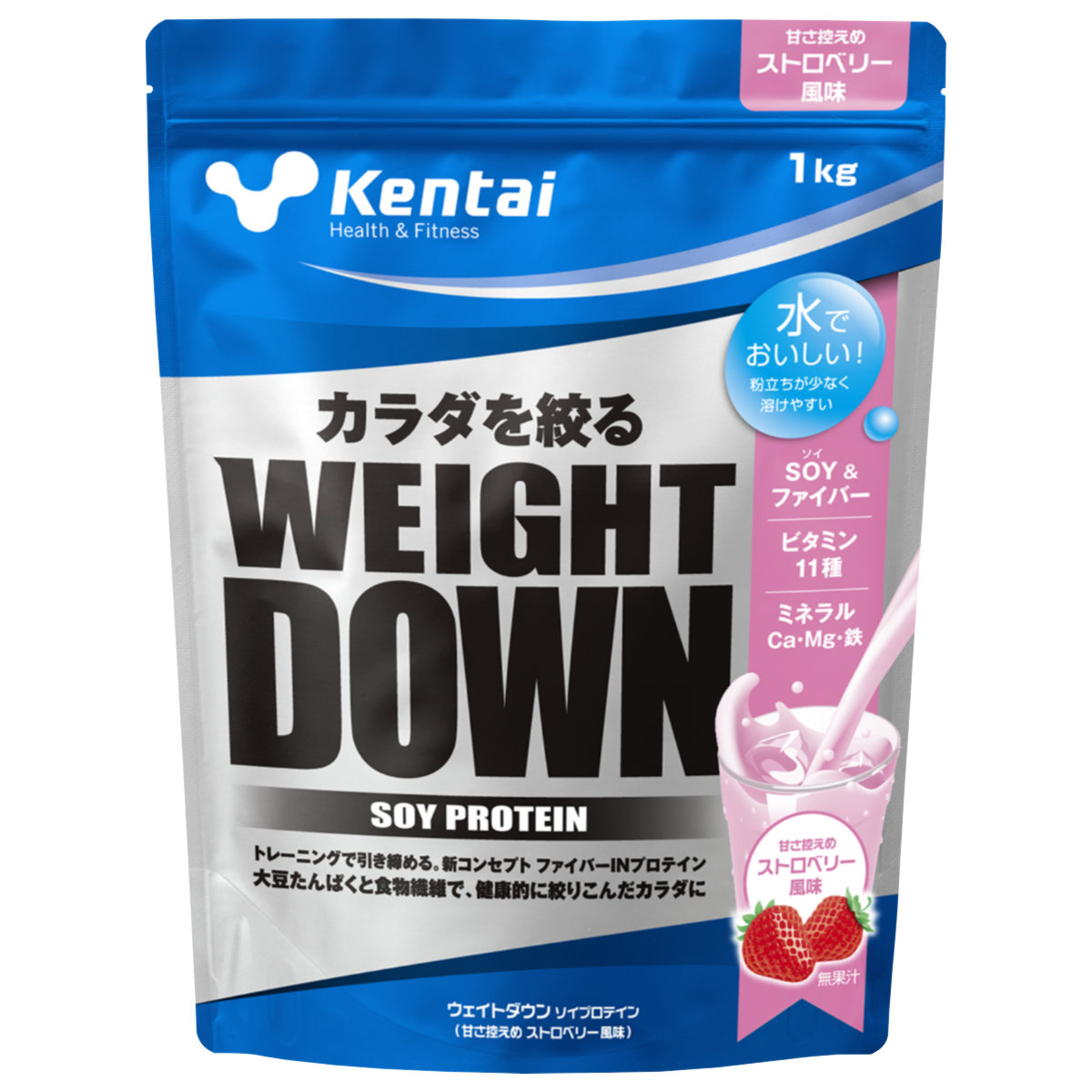 健康体力研究所　kentai(ケンタイ)　ウェイトダウン　ソイプロテイン　1kg　ストロベリー風味　(6029490)