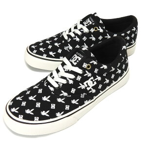 DC SHOES×PLAYBOY CRUZE×PB レディース スニーカー シューズ 23 23.5 24 24.5 ディーシー プレイボーイ クルーズ ローカット 婦人 DM216602 総柄 ミックスロゴ ストリート スケート レースアップ 黒 ブラッ