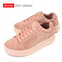 レディース ローカット スニーカー シューズ 22.5 23 23.5 24 24.5 AC-2514 女性 婦人 レースアップ 紐 ひも スエード風 スウェード風 カジュアル シンプル 合成皮革 合皮 厚底 秋 冬 ピンク PNK 【箱アウトレット】【送料無料】
