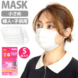 不織布 マスク 小さめ 婦人用サイズ 5枚入 ノーズワイヤー入り レディース 子供用 ※衛生商品につき不良品以外の返品不可