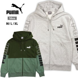 PUMA POWER カラーブロックフーデッドジャケット メンズ 秋冬 全2色 M L XL プーマパワー パーカー 男性 紳士 678487 04 31 フーディ フード付き 帽子 ジップアップ ジッパー フルジップ 長袖 綿混 Light Gray Heather Myrtle 大きいサイズあり