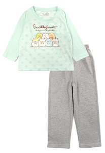 すみっコぐらし 長袖 パジャマ 上下セット キッズ ジュニア 女の子 春夏秋 100 140 76325RH エメグリーン Tシャツ 長ズボン ナイトウエア 部屋着 寝間着 プルオーバー 丸首 Uネック 女児 幼児 子ど