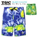 T&C メンズ サーフパンツ S M L LL Town&Country タウンアンドカントリー 818102 海パン 海水パンツ タイダイ柄 トランクス ジップポケット ジッパー ファスナー チャック ブルー 青 大きいサイズあり