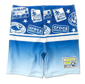 crocs キッズ男児用水着 100 クロックス 男の子用 129-140 ハーフパンツ サーフパンツ 短パン スイムパンツ スイムウエア スイミング 海水パンツ 海パン 子ども 子供 レジャー 海 ロゴ グラデーション 青 ブルー 紺 ネイビー メール便送料無料